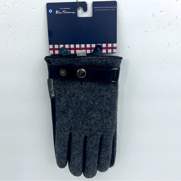 THE ORIGINAL BEN SHERMAN, MENS WARM GLOVES, FAUX WOOL & LEATHER, GREY & BLACK,XL - Picture 2 of 13
